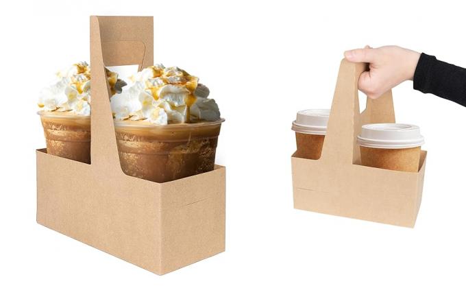 2 pojemniki jednorazowe do napojów z uchwytem (25 liczba) - uchwyt do kubków z kartonu Kraft - uchwyt do kubków jednorazowych do ciepła 0