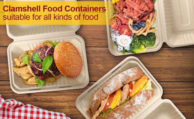 Clamshell Wyciągnij pojemniki z żywnością, 75 opakowań pojemniki jednorazowe do jedzenia, kompostowalne do jedzenia pudełka, biodegradowalne 0