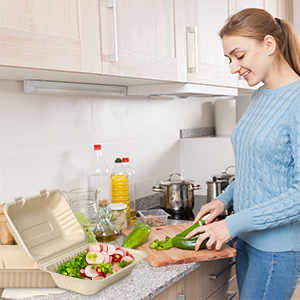 Clamshell Wyciągnij pojemniki z żywnością, 75 opakowań pojemniki jednorazowe do jedzenia, kompostowalne do jedzenia pudełka, biodegradowalne 3