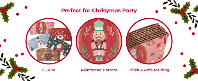 Świąteczne rękawy z papierowych kubków do kawy, jednorazowe faliste kartonowe kurtki pasujące 12oz, 16oz, 20oz, 24oz 2