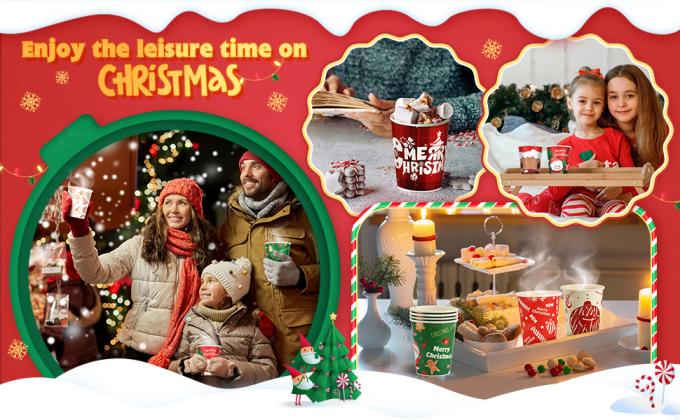Świąteczne papierowe kubki do kawy z okładkami 12 oz Xmas jednorazowy kubek do imprezy choinka 4