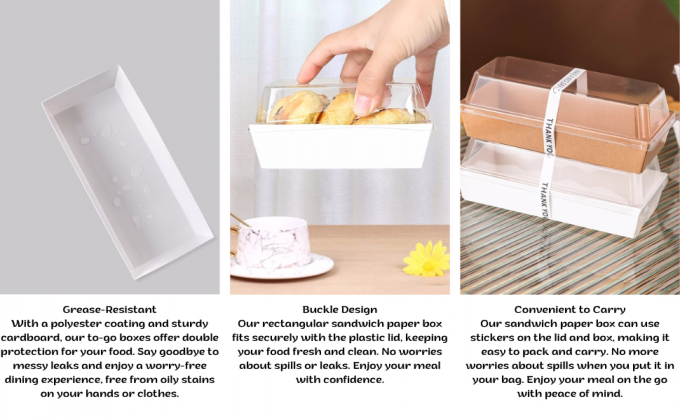 Paper Sandwich Box: Elegant, ready-to-use disposable boxes with clear lids for tasty displays.