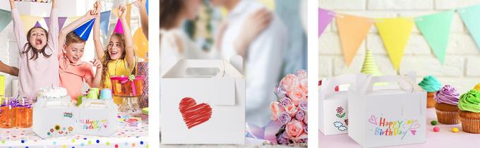 Białe pudełka na smakołyki, pudełka na imprezy, pudełka na prezenty, pudełka na urodziny dzieci, wesele, baby shower, z etykietą 3