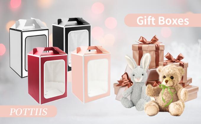 Wielkie pudełka z prezentami, 10 sztuk torebki z papieru z przejrzystym oknem, 9,8 x 7 x 5,1 "kwieciane bukiety torebki z papieru 0