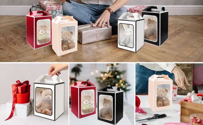 Wielkie pudełka z prezentami, 10 sztuk torebki z papieru z przejrzystym oknem, 9,8 x 7 x 5,1 "kwieciane bukiety torebki z papieru 4