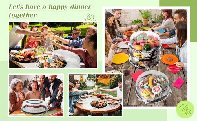 Pojemniki jednorazowe z pokrywkami do jedzenia Pojemniki do podawania czarny plastikowy okrągły talerz z przejrzystą pokrywką papieru woskowego 3