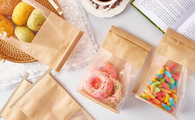 Tin tie bakery bags with window for candies bread donuts popcorn chips coffee beans treats