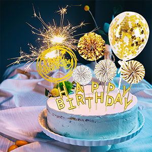 Urodziny Papier Fans Banner Konfetti Balon Fajerwerki Złoty Cupcake Topper Złoty Party Tematyczny Dekor Dziewczyna Chłopiec Dziecko 1