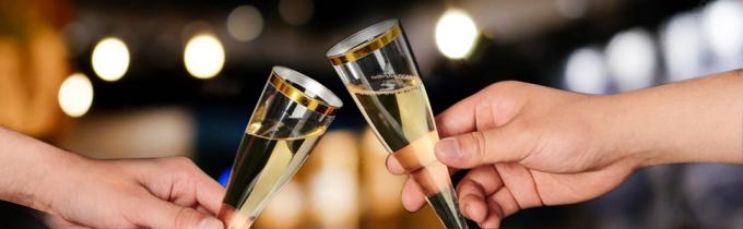 Gold Rim Plastic Champagne Glasses