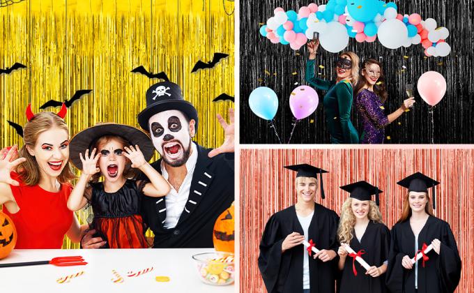4-Pack Backdrop Party Decoration Foil Fringe Backdrop Curtains Tinsel Streamers Birthday Party Gold