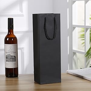 Black Wine Gift Bag, Wine Tote Bags Bulk Kraft Paper Bag with Handles