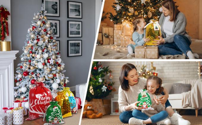 Christmas Drawstring Gift Bags for Presents Holiday Party Favor Supplies 