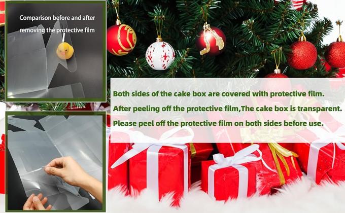 Clear Roll Cake Gable Boxes With Handle & Cake Boards, Transparent Plastic Gift Boxes，Easy Carrying Pastry Containers For Bakery Christmas Wedding, Size: 11&rdquo; X 4.3&rdquo; X 4&rdquo; 0