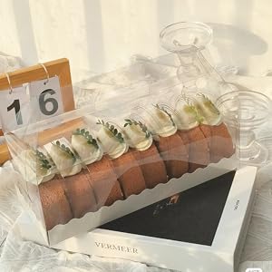 Clear Roll Cake Gable Boxes With Handle & Cake Boards, Transparent Plastic Gift Boxes，Easy Carrying Pastry Containers For Bakery Christmas Wedding, Size: 11&rdquo; X 4.3&rdquo; X 4&rdquo; 1