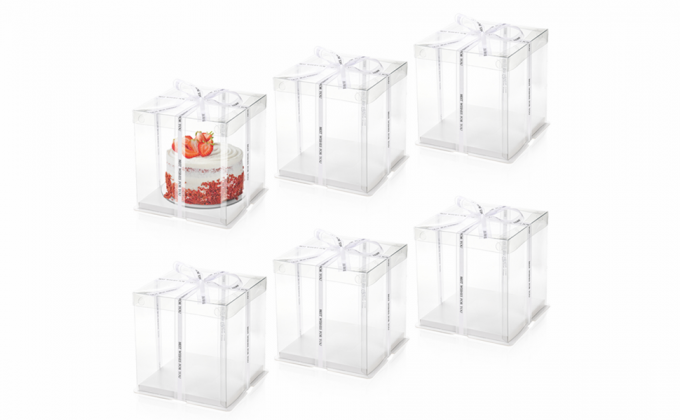 Clear Cake Box with Ribbon, 2-Layer Tall Cake Packaging Boxes 8x8x9 Inch, PET Cake Carrier Transport Container for Tiered Cakes, Transparent Gift Display Boxes with Lid for Birthday Party 0